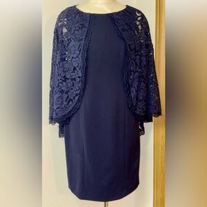 Adrianna Papell Elegant Navy Lace Cape  Dress size 8